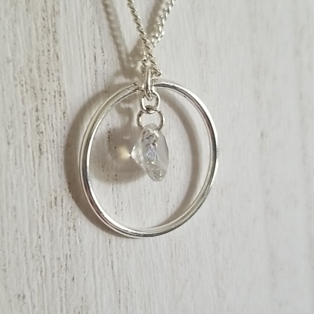 Silver Circle Dangle Crystal Pendant Necklace - Picture 6 of 6